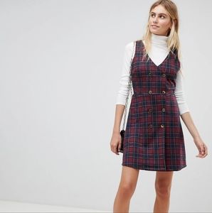 New Look Plaid Double Breasted Pinny Dress (size US10)